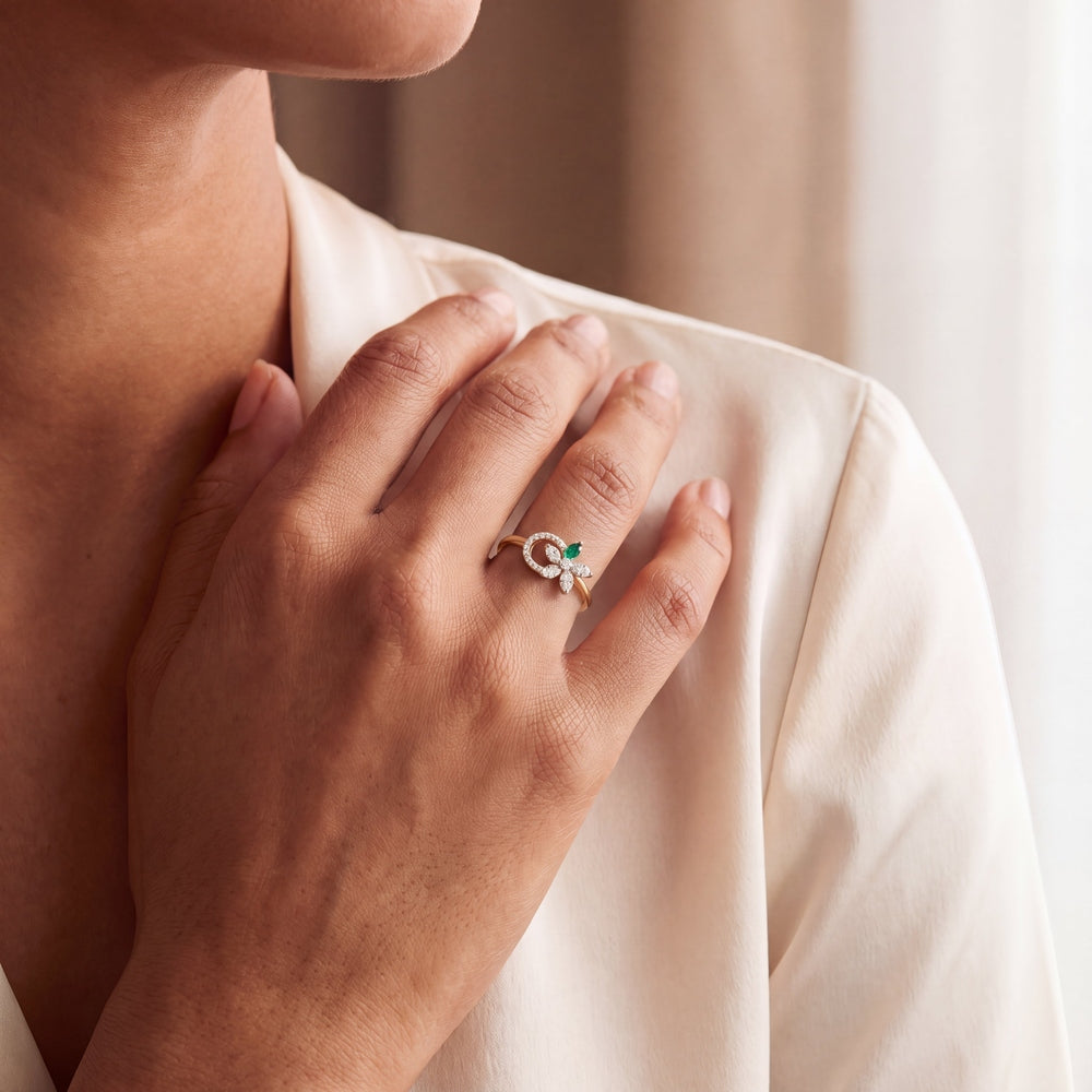 Posy Emerald & Diamond Flower Circle Ring