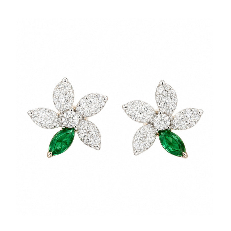 Posy Emerald & Diamond Flower Earring