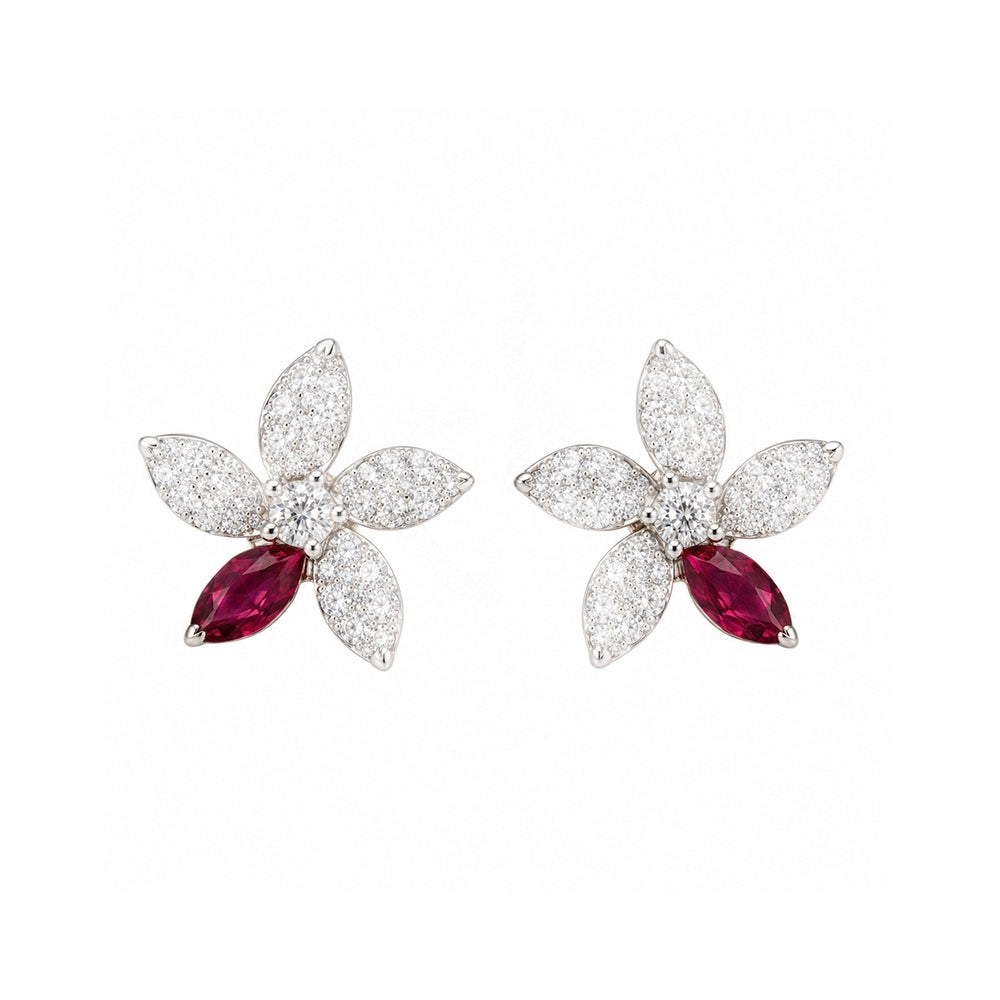 Posy Ruby & Diamond Flower Earrings