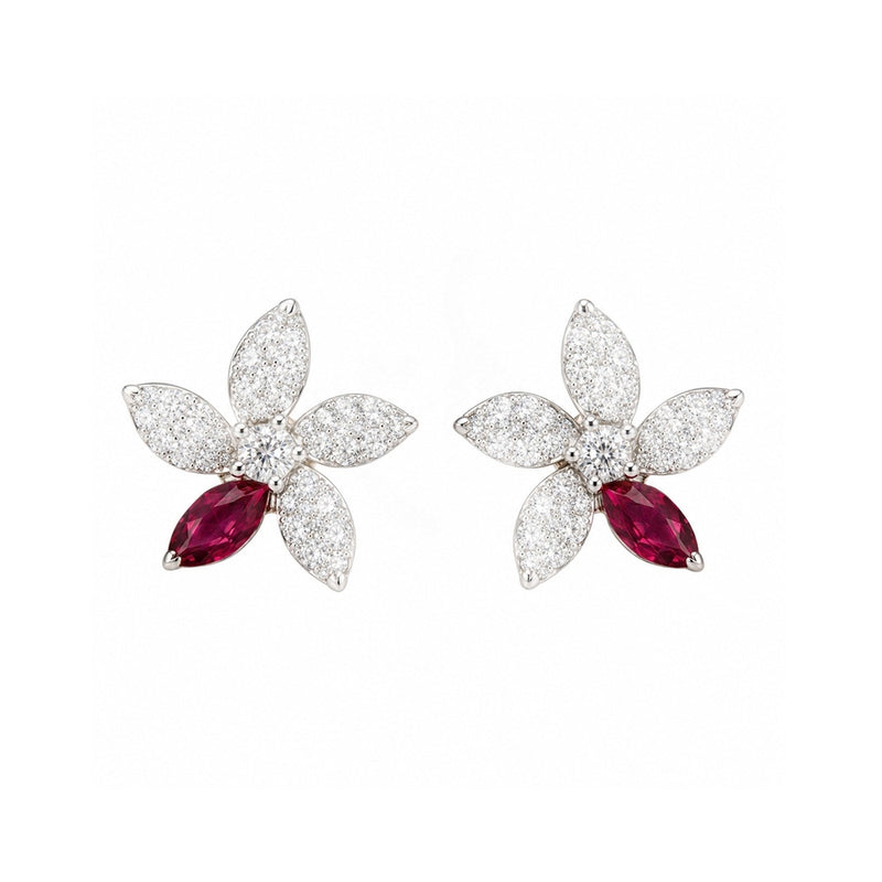 Posy Ruby & Diamond Flower Earrings