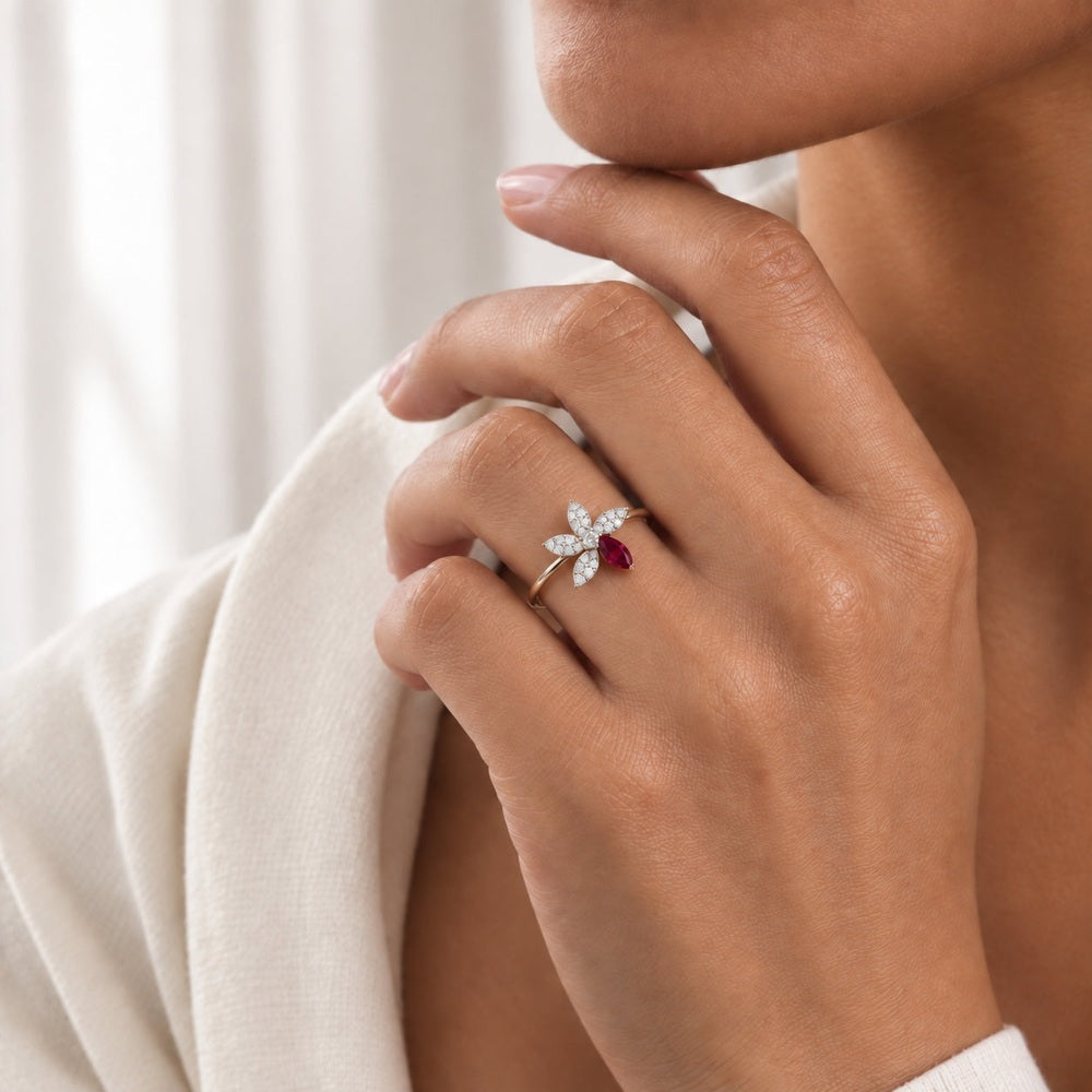 Posy Ruby & Diamond Flower Ring