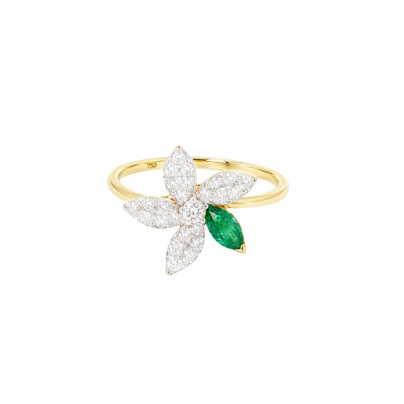 Posy Emerald & Diamond Flower  Ring