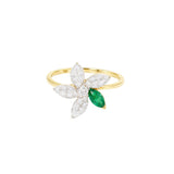 Posy Emerald & Diamond Flower  Ring