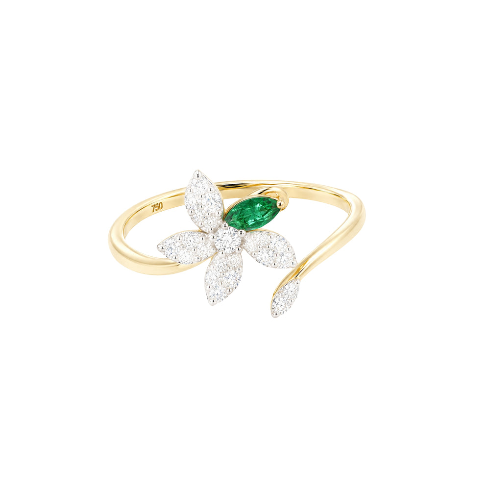 Posy Emerald & Diamond Flower Split Ring