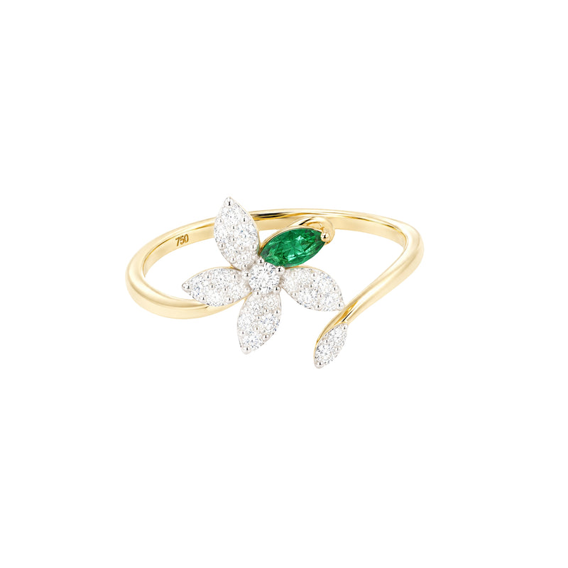 Posy Emerald & Diamond Flower Split Ring