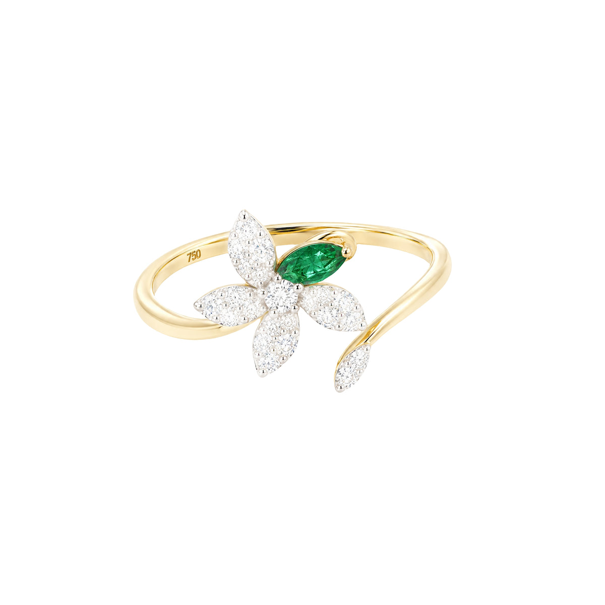 Posy Emerald & Diamond Flower Split Ring