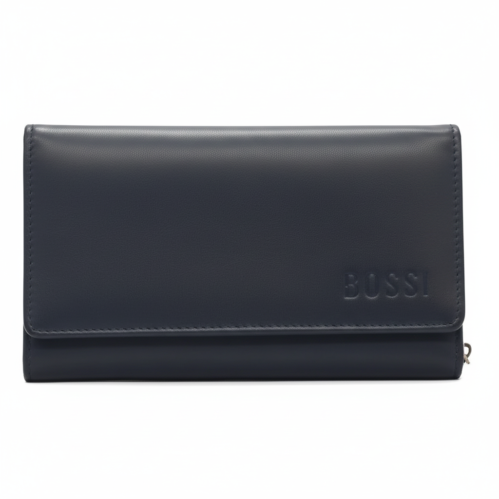 Bossi Womens Medium Leather Flap Closure Purse In Navy