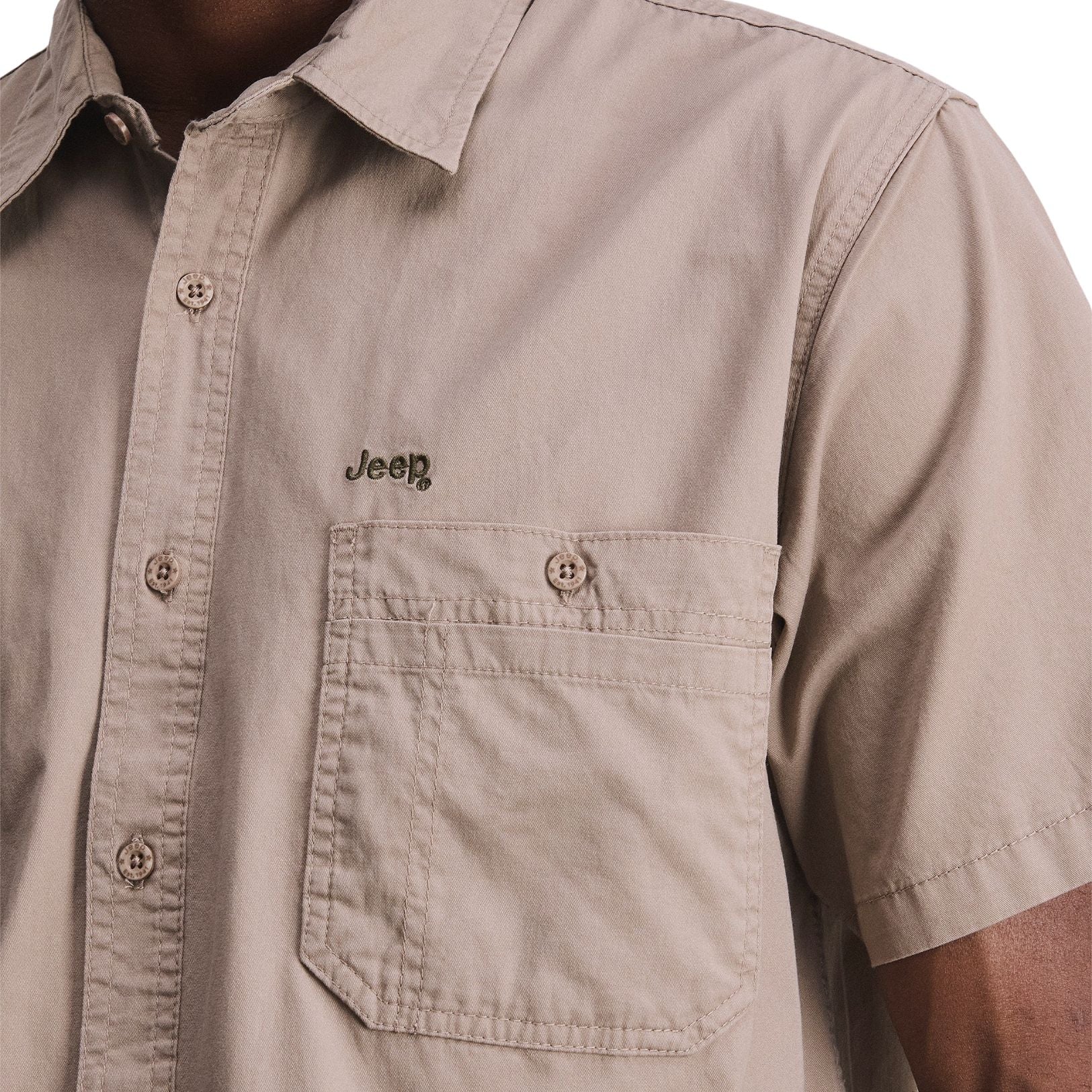 Jeep Mens Short Sleeve Workshirt In Khaki