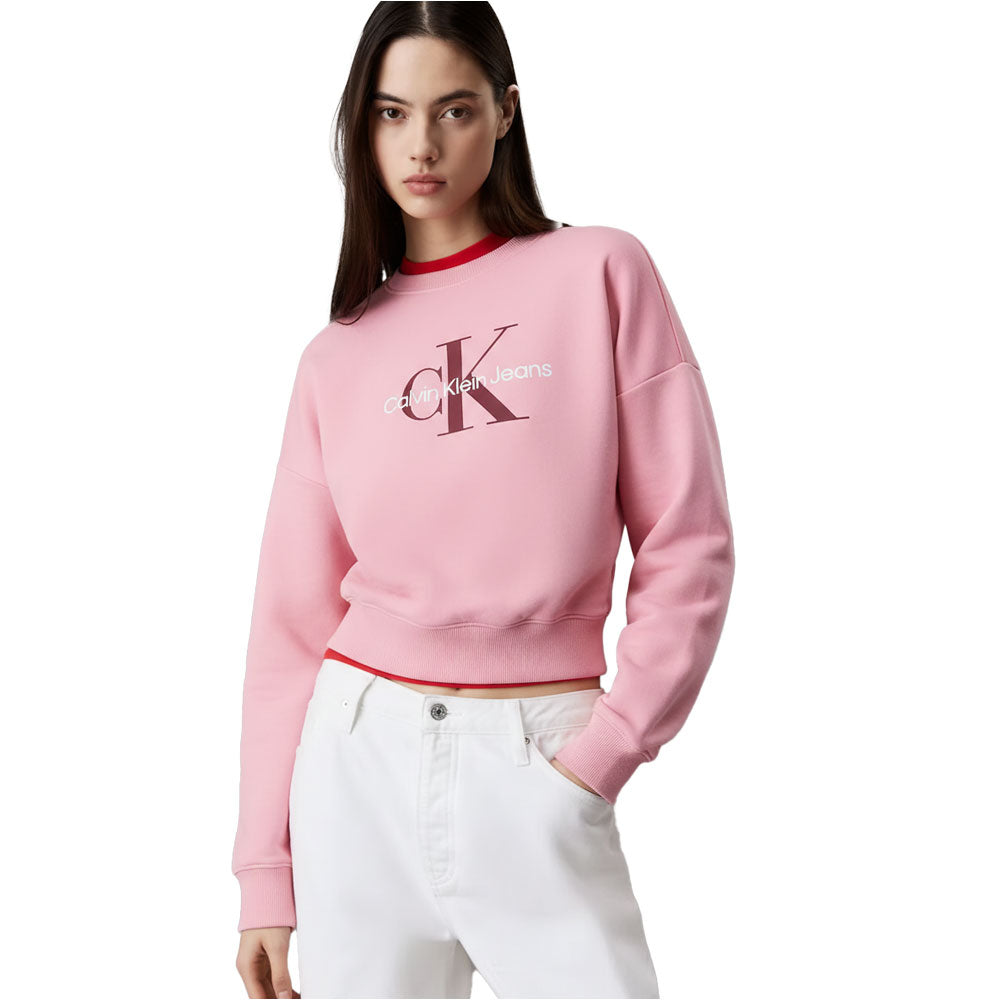 Calvin Klein Womens Monologo Frech Terry Sweartshirt In Pink
