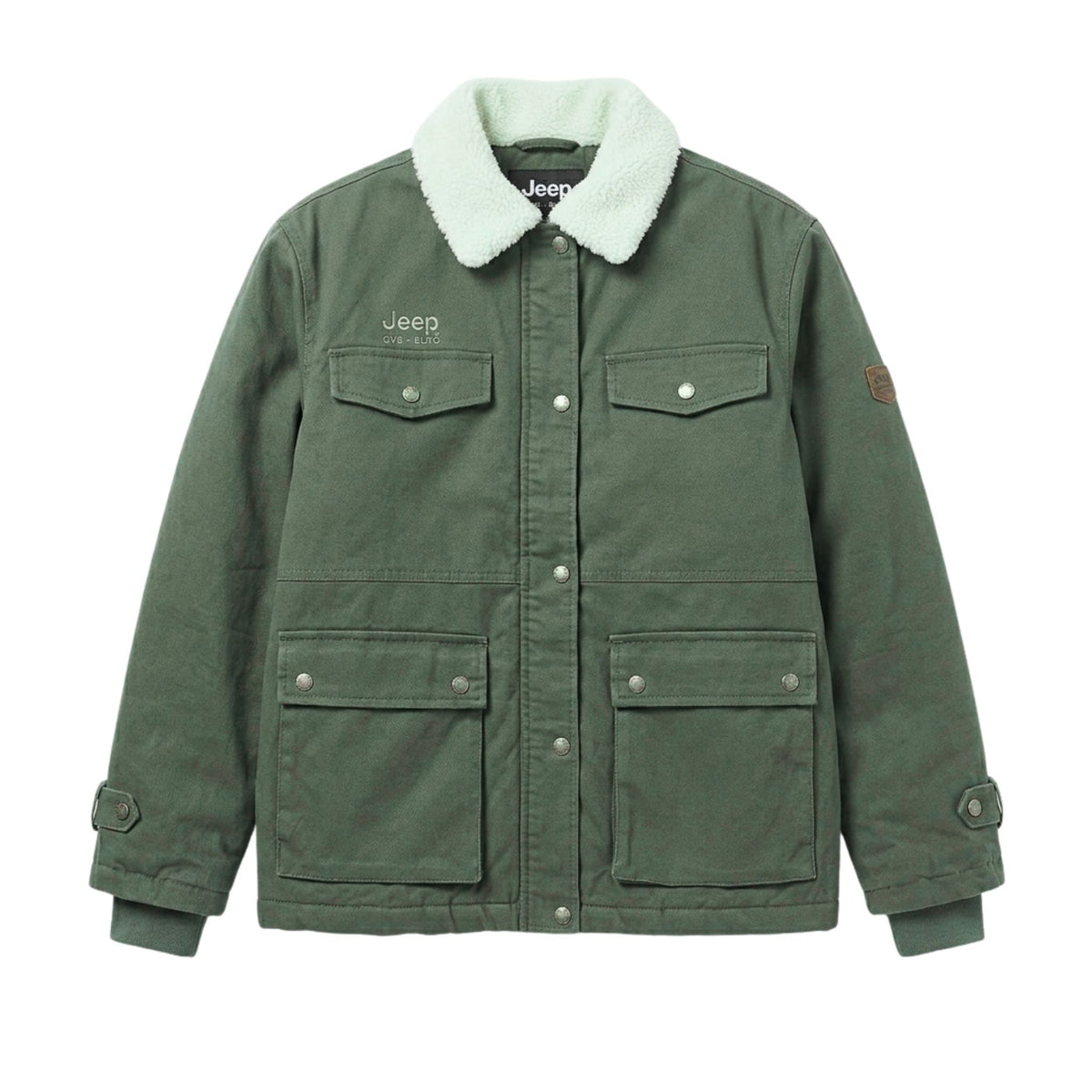 Jeep Womens Cotton Twill With Sherpa Collar Jacket In Olive