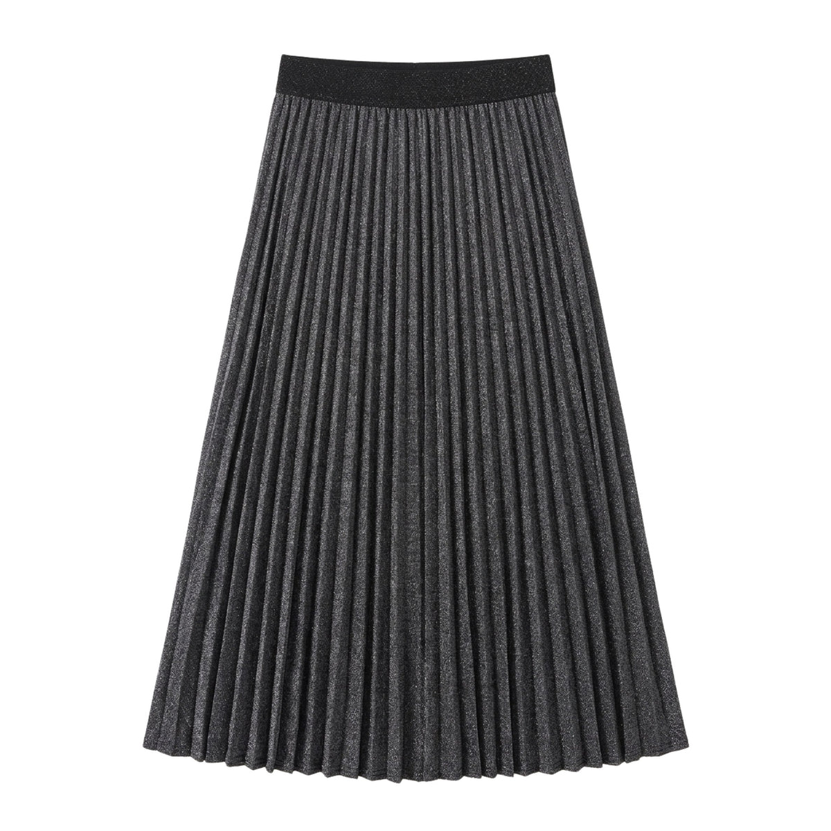 Izabel London Ladies High Waisted Knitted & Pleated Shimmer Skirt In Charcoal