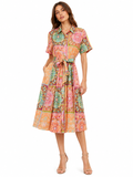 Stella Morgan Short Sleeve Button Through A-Line Maxi Dress In Multi