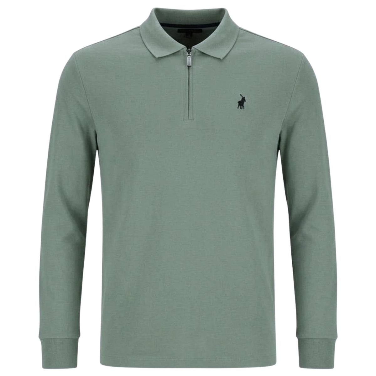 Polo Mens 1/4 Zip Double Face Long Sleeve Golfer In Sage