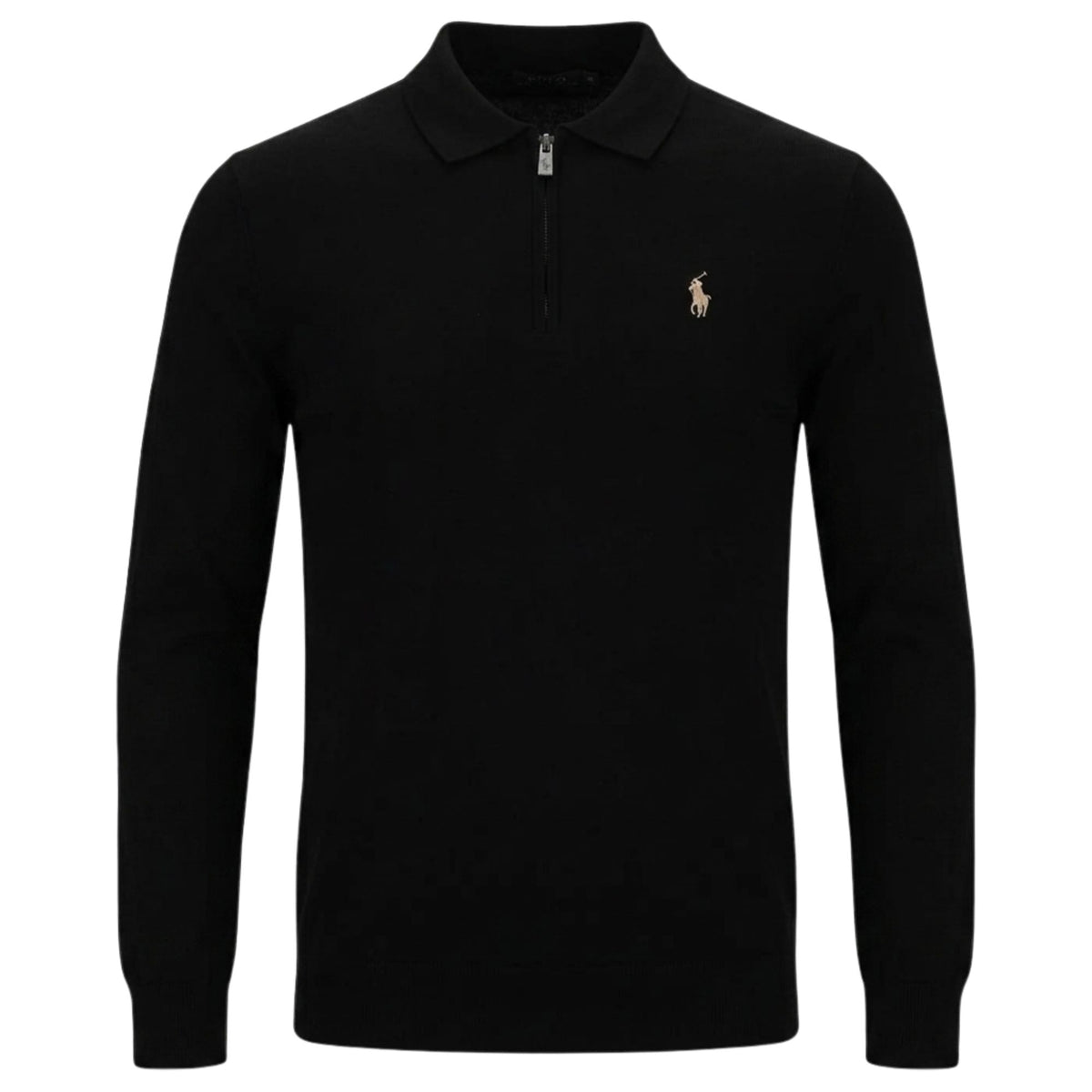 Polo Mens 1/4 Double Face Long Sleeve Golfer In Black