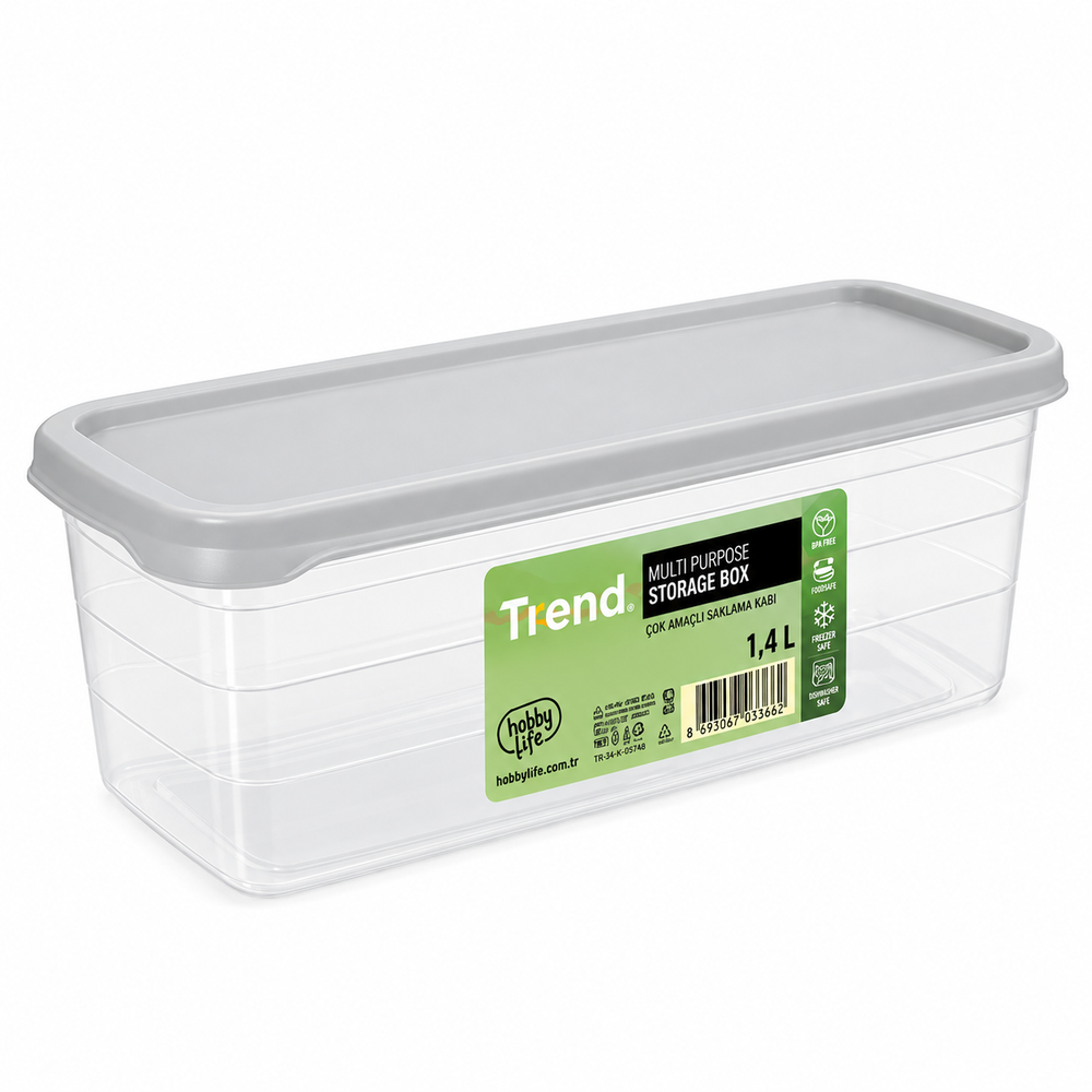 Festive Long Deep Storage Box In Light Grey