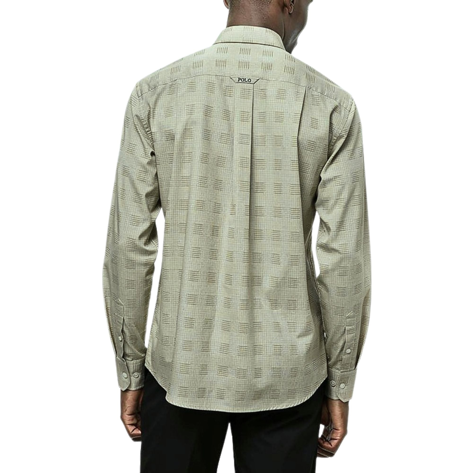 Polo Mens Long Sleeve Micro Check Shirt In Fatigue