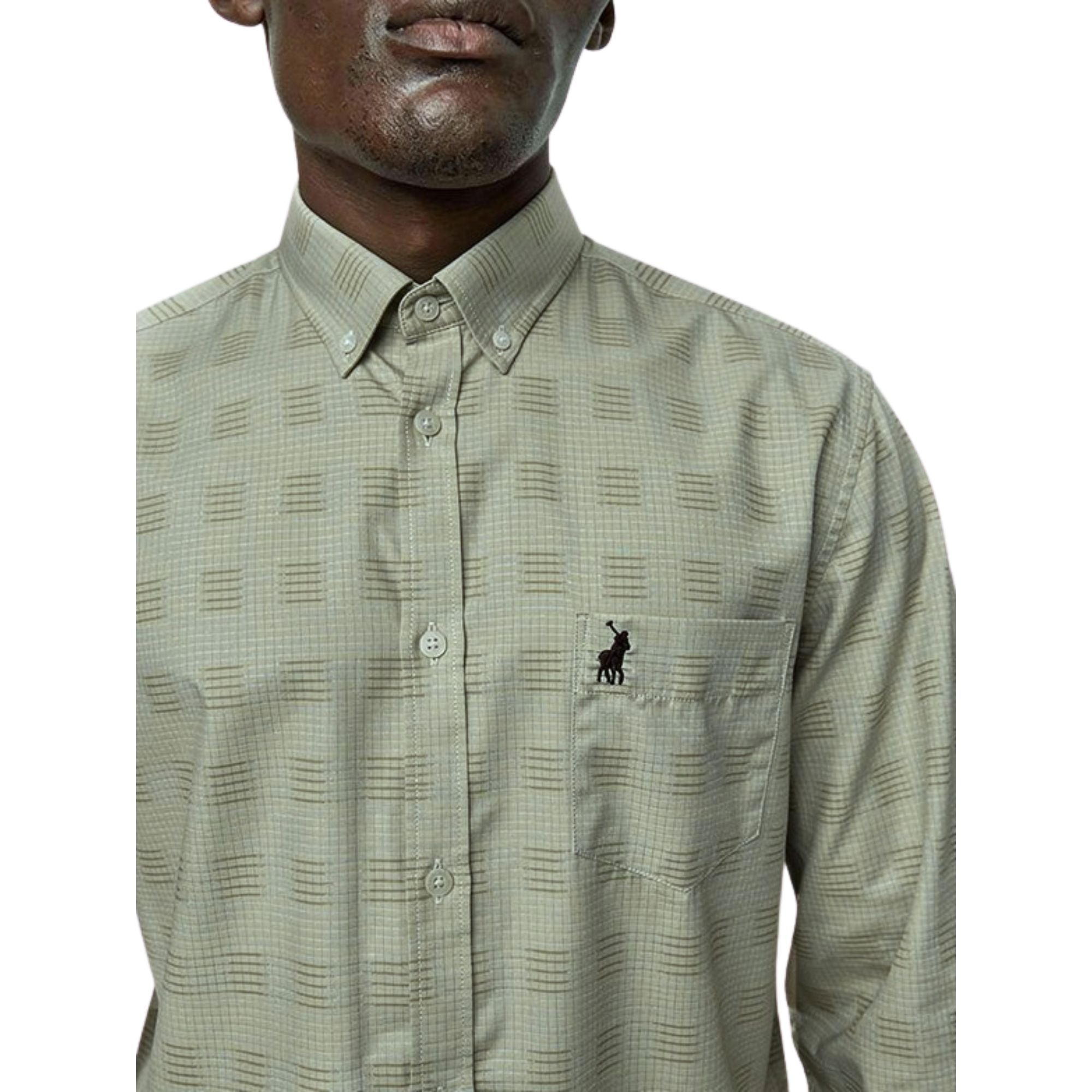 Polo Mens Long Sleeve Micro Check Shirt In Fatigue