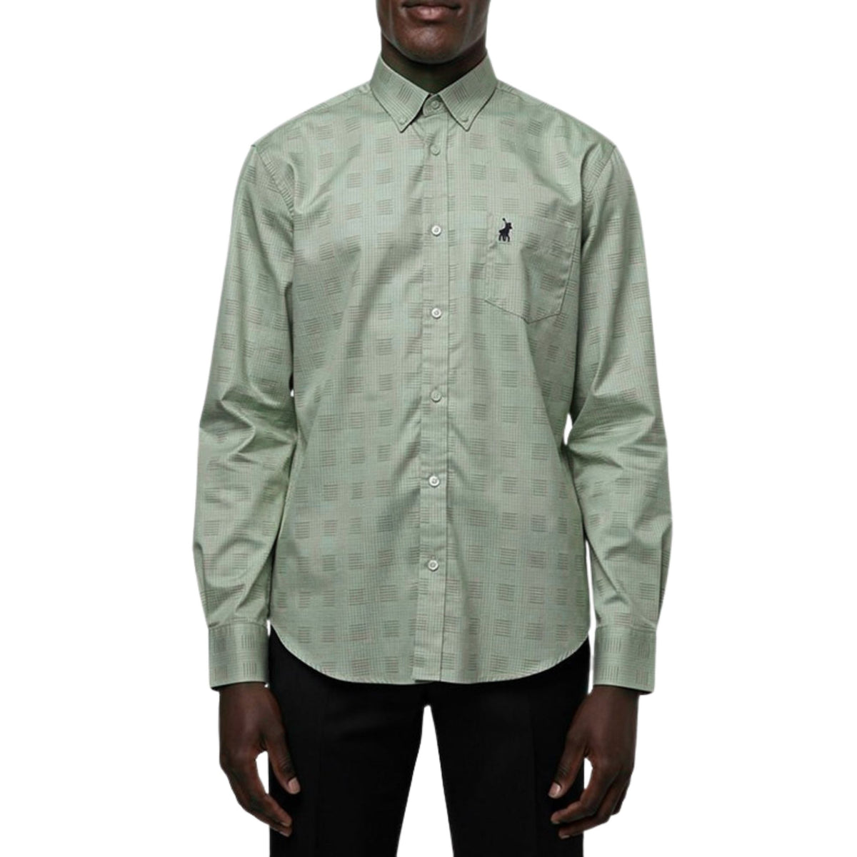 Polo Mens Long Sleeve Micro Check Shirt In Fatigue
