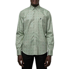 Polo Mens Long Sleeve Micro Check Shirt In Fatigue