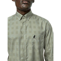 Polo Mens Long Sleeve Micro Check Shirt In Fatigue