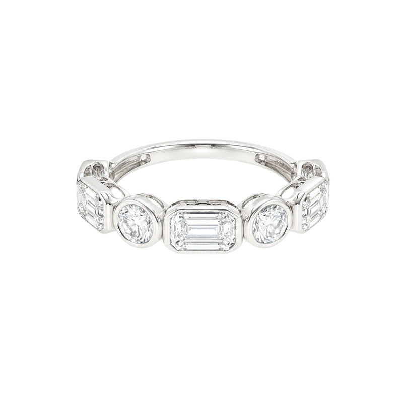Round and Emerald Alternating Eternity Wedding Band