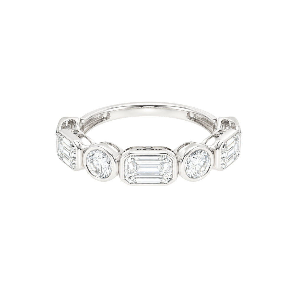 Round and Emerald Alternating Eternity Wedding Band