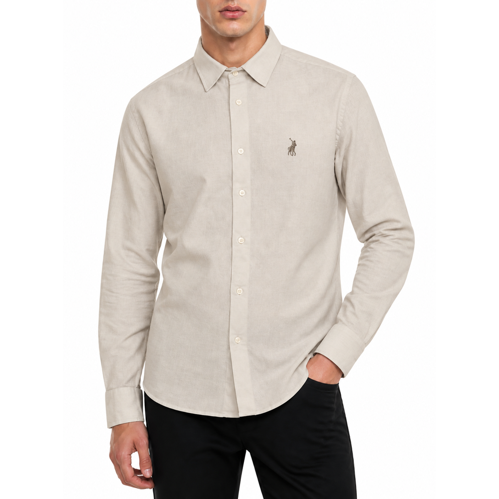 Polo Mens Long Sleeve Plain Linen Blend Shirt In Stone