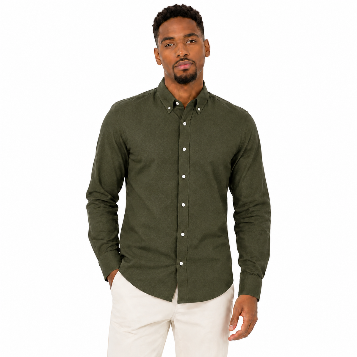 Morenzo Mens Sportswear Long Sleeve Shirt In Olive