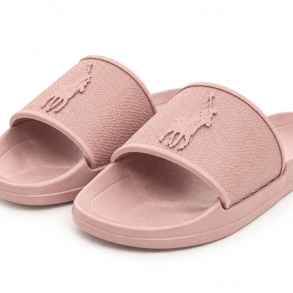 Polo Ladies Pony Moulded Pool Slides In Blush