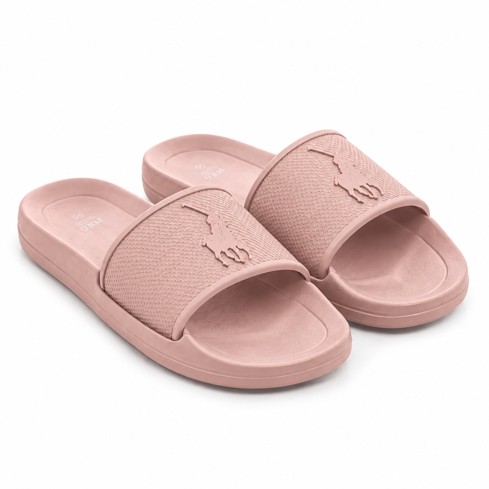 Polo Ladies Pony Moulded Pool Slides In Blush