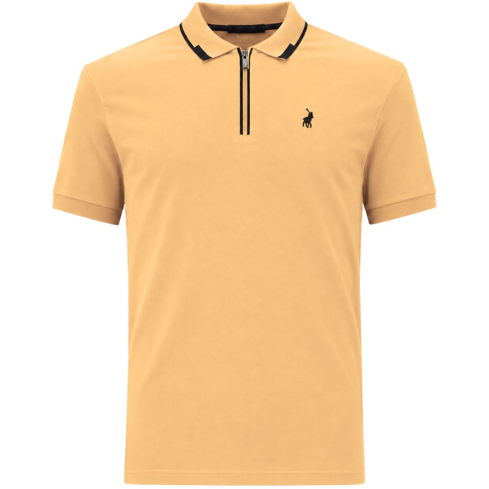 Polo Mens Plain Tipped Zip Golfer In Stone