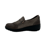 Cusion Walk Ladies Low Wedge Comfort Slip On Shoes In Taupe Multi