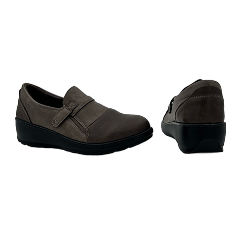 Cusion Walk Ladies Low Wedge Comfort Slip On Shoes In Taupe Multi