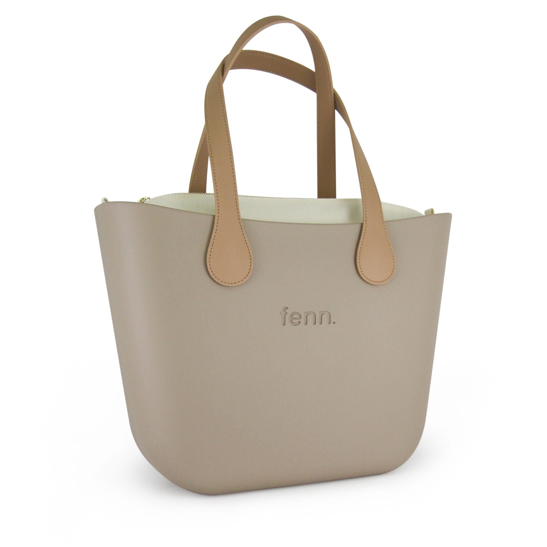 Fenn Gold Zip Stone Handle Tote Bag In Beige
