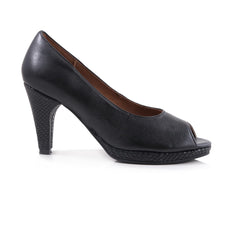 Froggie Ladies Lea Waxy Combo Heels In Black