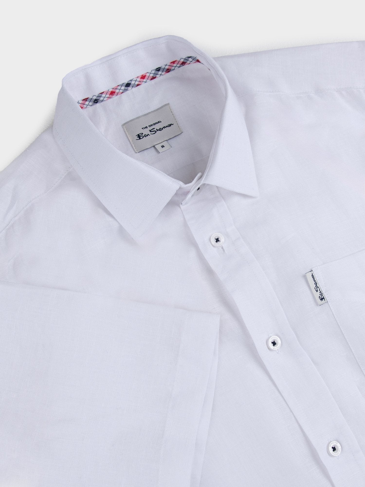 Ben Sherman Mens Short Sleeve White Linen Shirt
