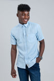 Ben Sherman Mens Short Sleeve Light Blue Linen Shirt