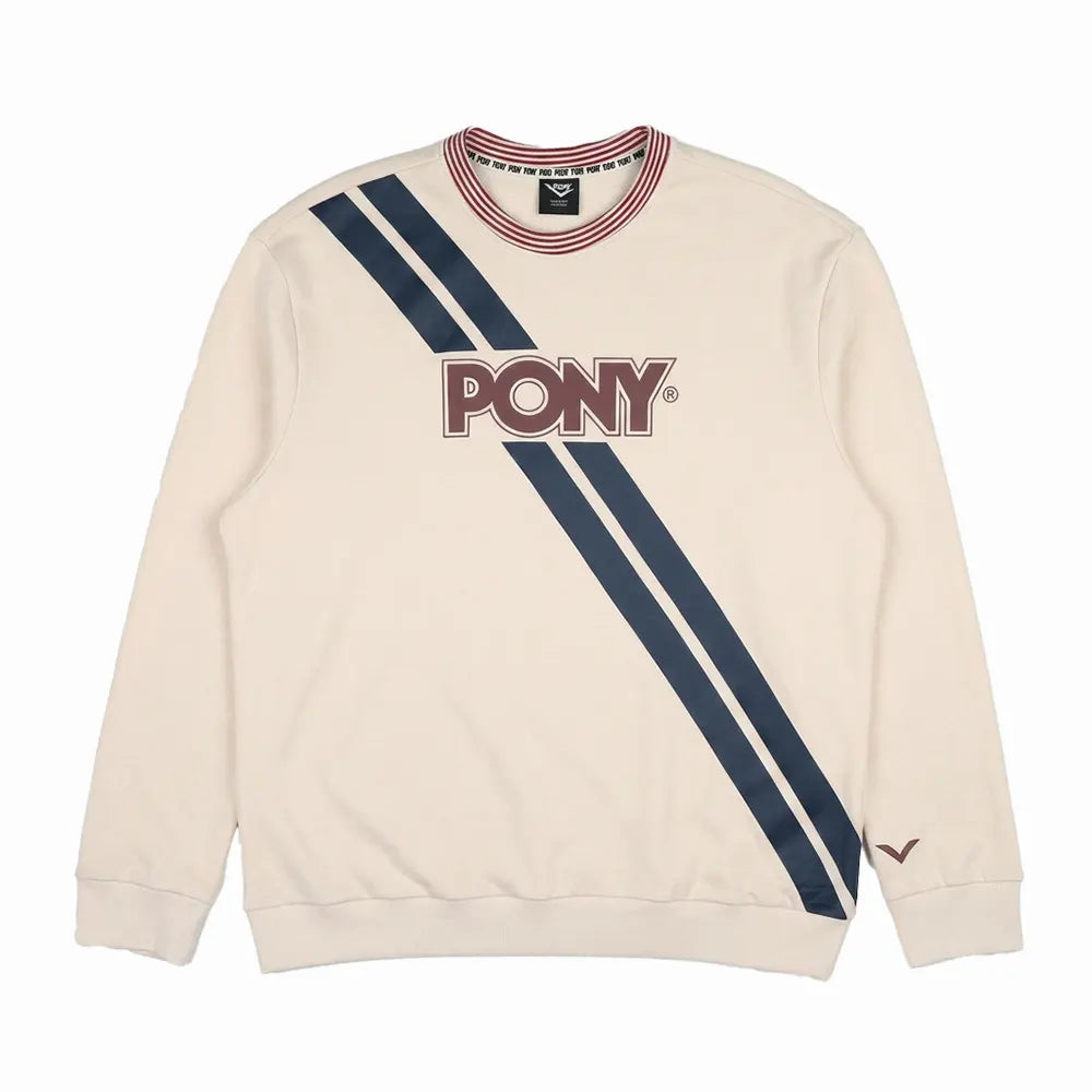 Pony Mens 80's Style Crew Neck Sweatshirt In Beige & Navy