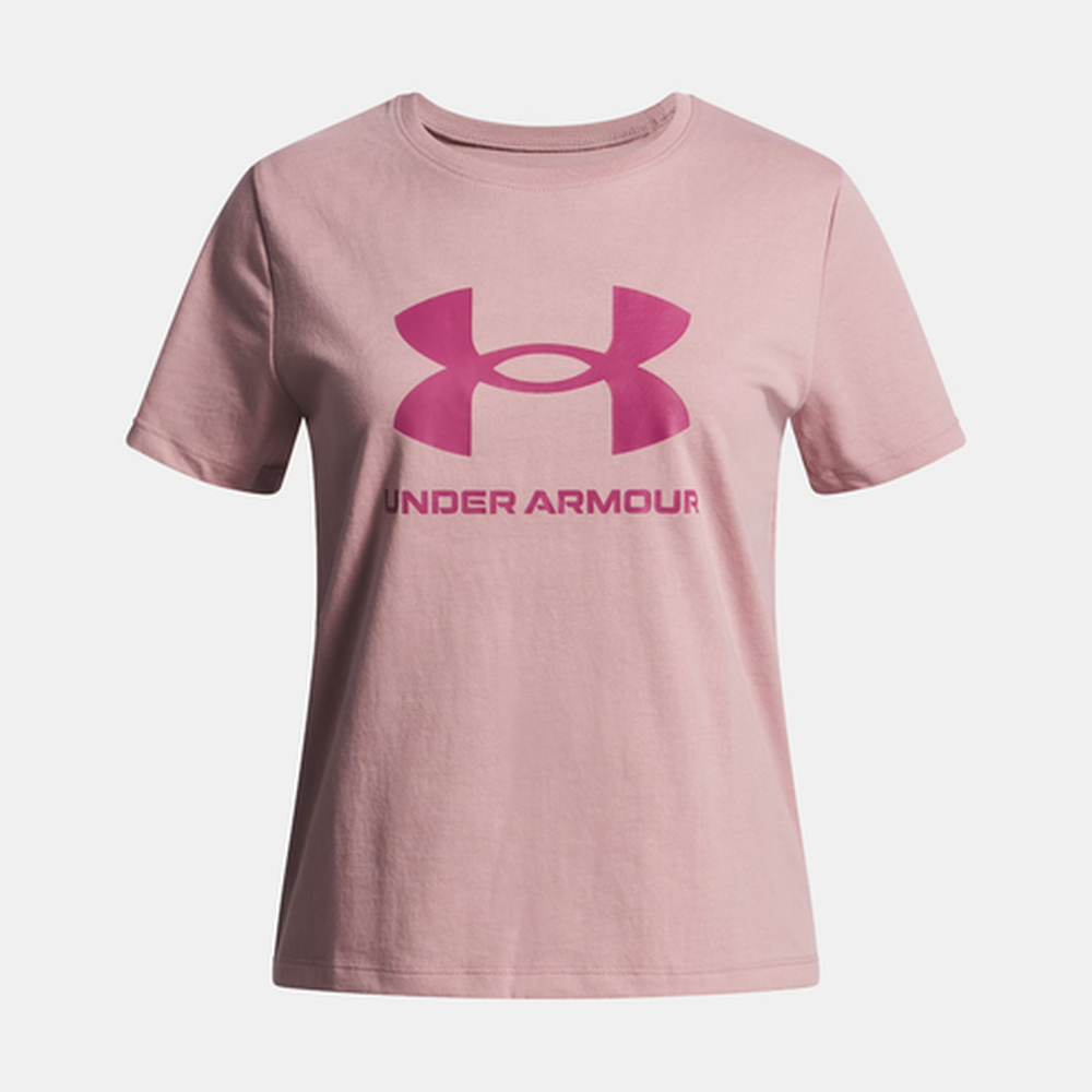 Under Armour Girls Big Logo Short Sleeves T-Shirt In Tourmanline Pink/Fuchsia Dusk