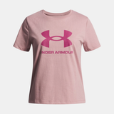 Under Armour Girls Big Logo Short Sleeves T-Shirt In Tourmanline Pink/Fuchsia Dusk