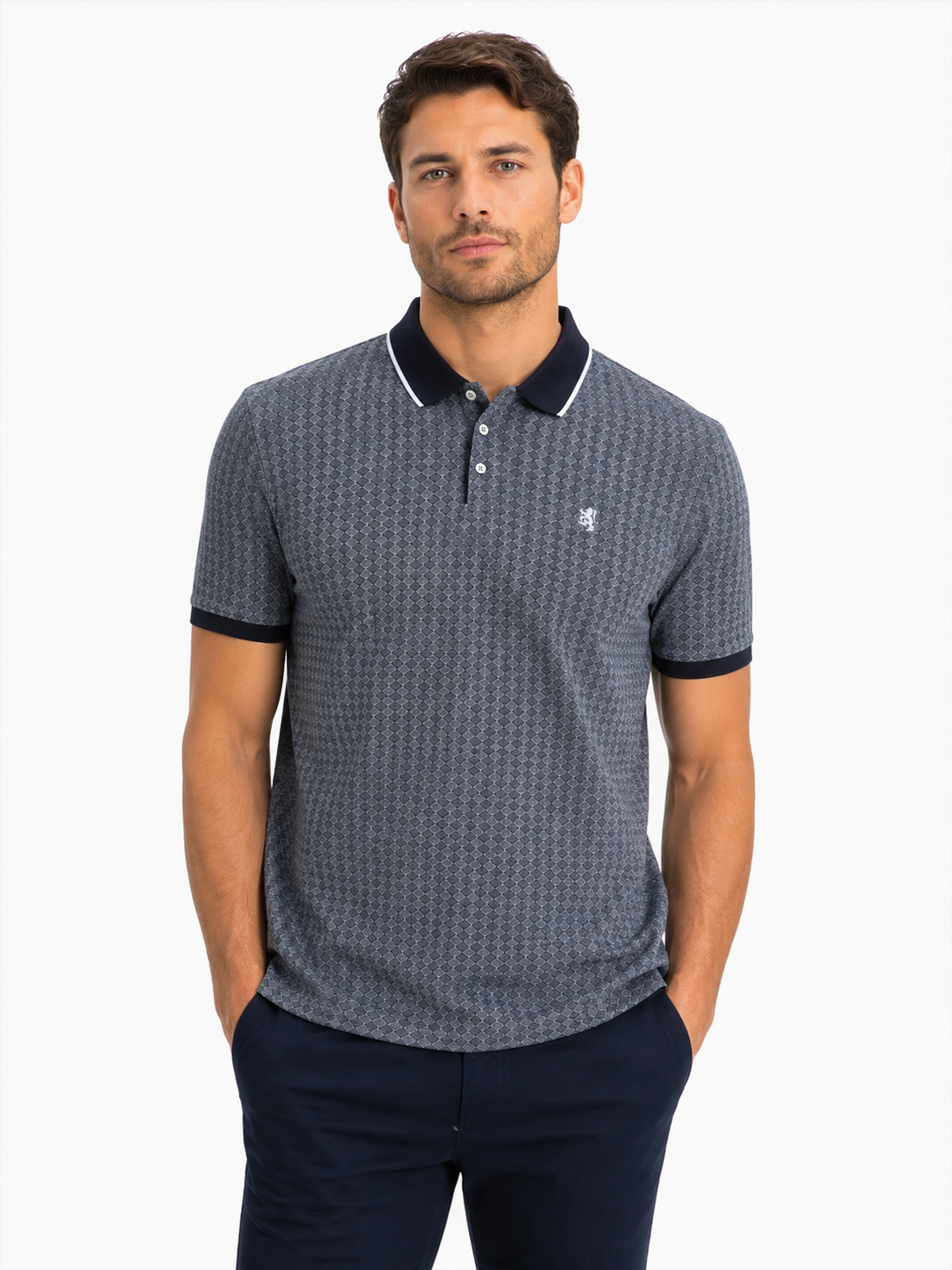 Pringle Mens Franco Mercerized Jacquard Golfer In Navy