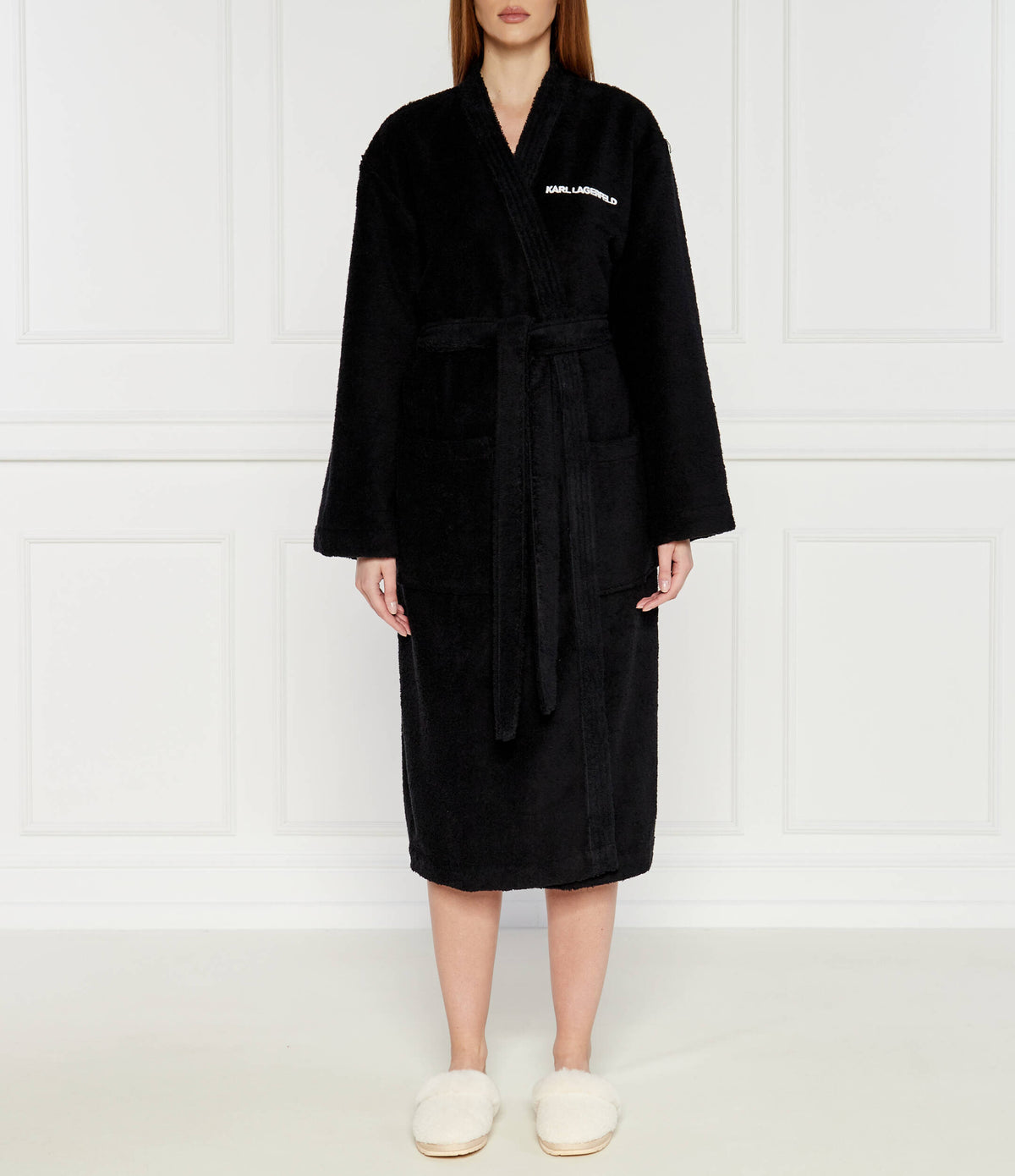 Karl Lagerfeld Unisex Ikonik 2.0 Bathrobe In Black