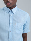 Ben Sherman Mens Short Sleeve Light Blue Linen Shirt