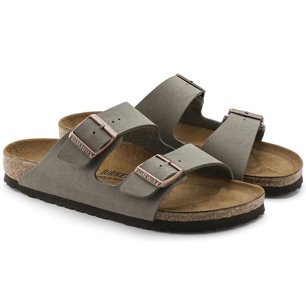 Brikenstock Mens Arizona Birko Flor Nubuk Sandal In Stone