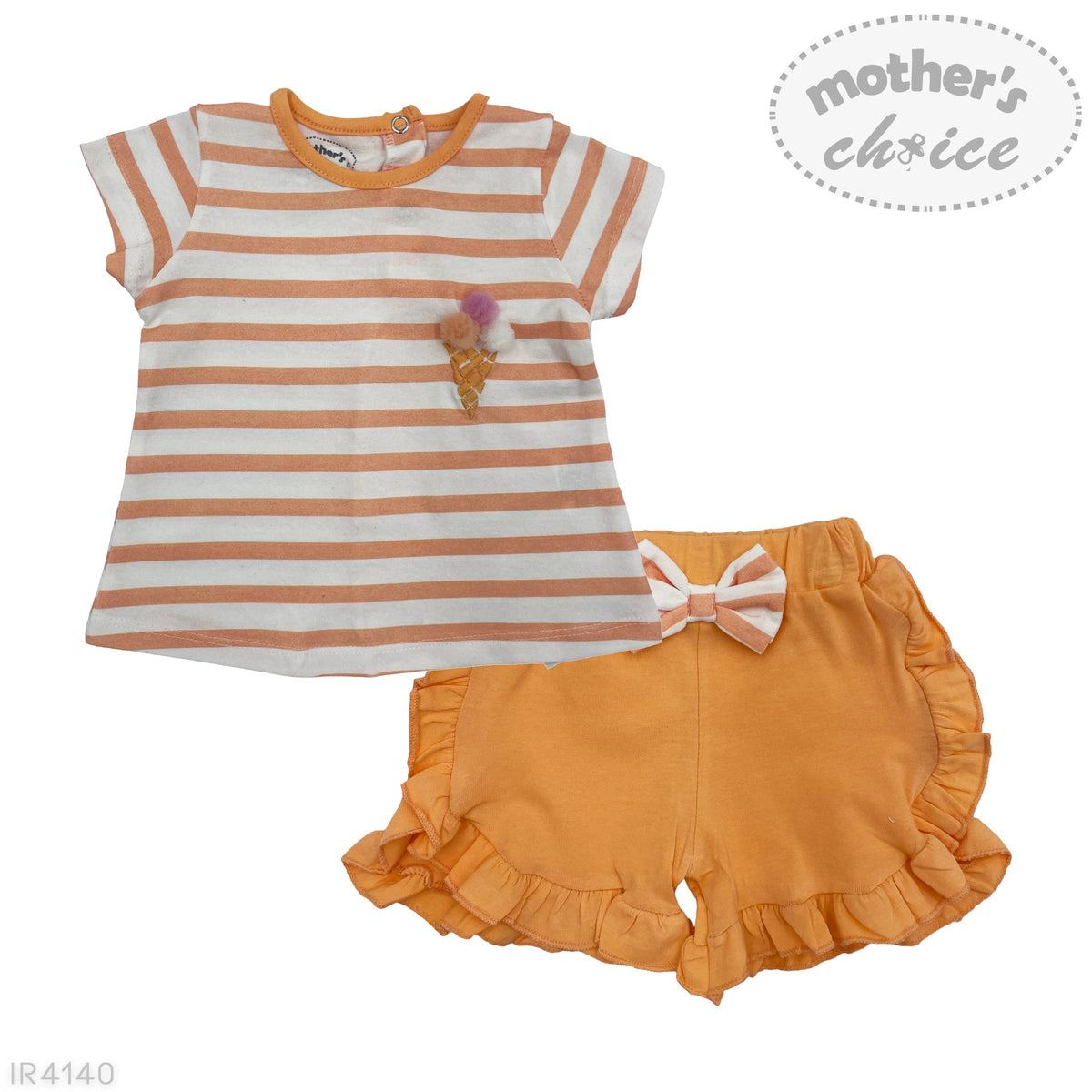 Mother's Choice Girls Ice Cream 2 Piece Set In Orange and White