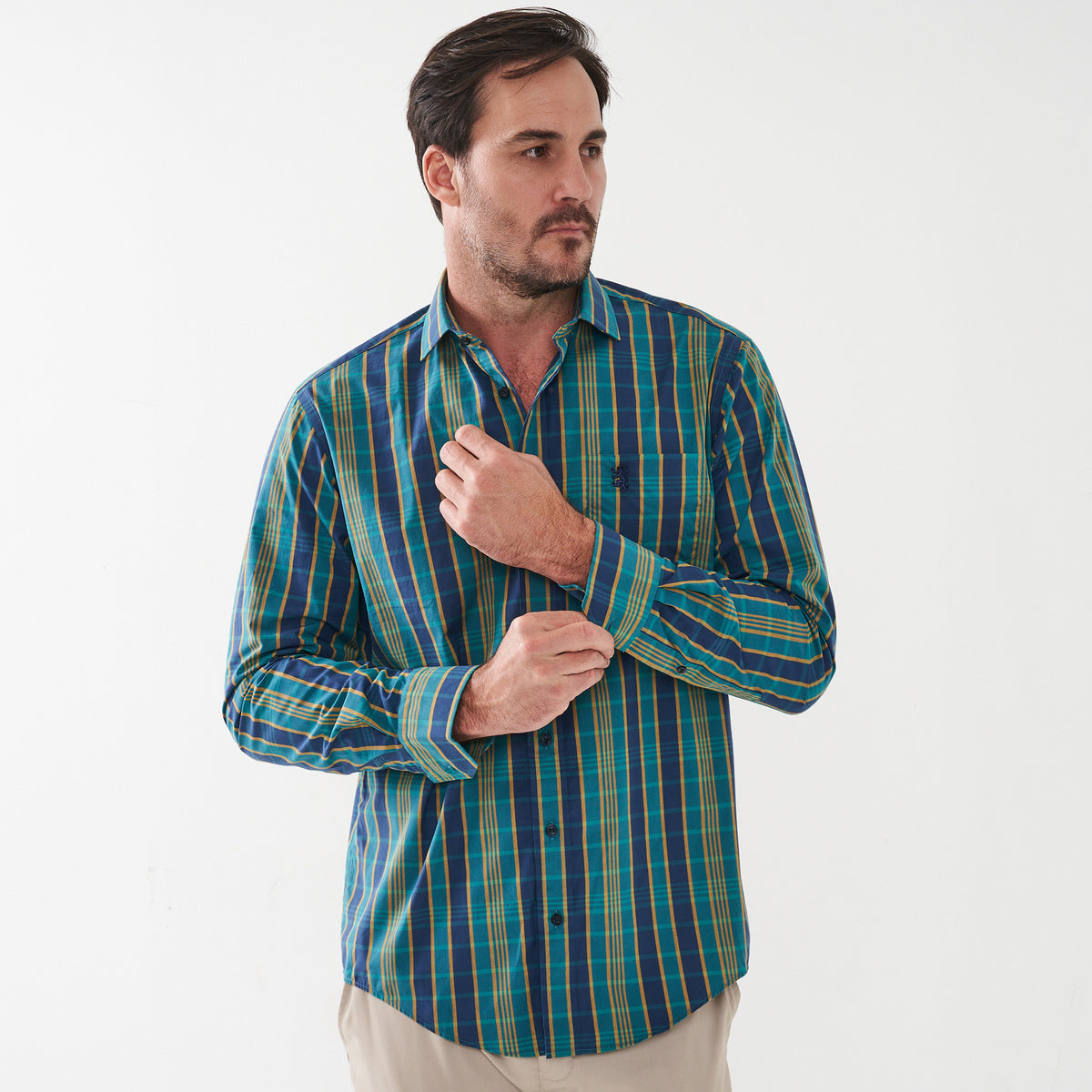 Pringle Mens Long Sleeve Classic Check Shirt In Blue Multi