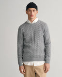 Gant Mens Cotton Cable Crew Neck Sweater In Grey