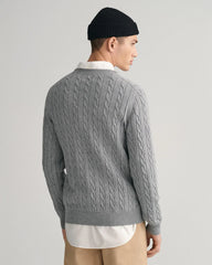 Gant Mens Cotton Cable Crew Neck Sweater In Grey