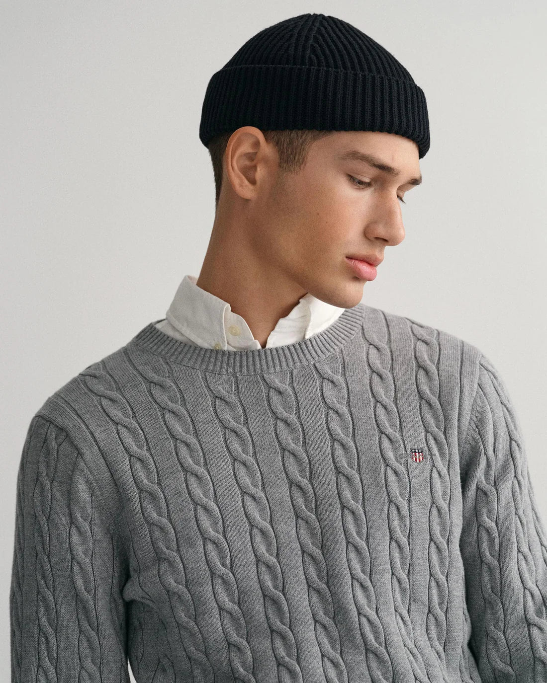 Gant Mens Cotton Cable Crew Neck Sweater In Grey