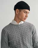 Gant Mens Cotton Cable Crew Neck Sweater In Grey